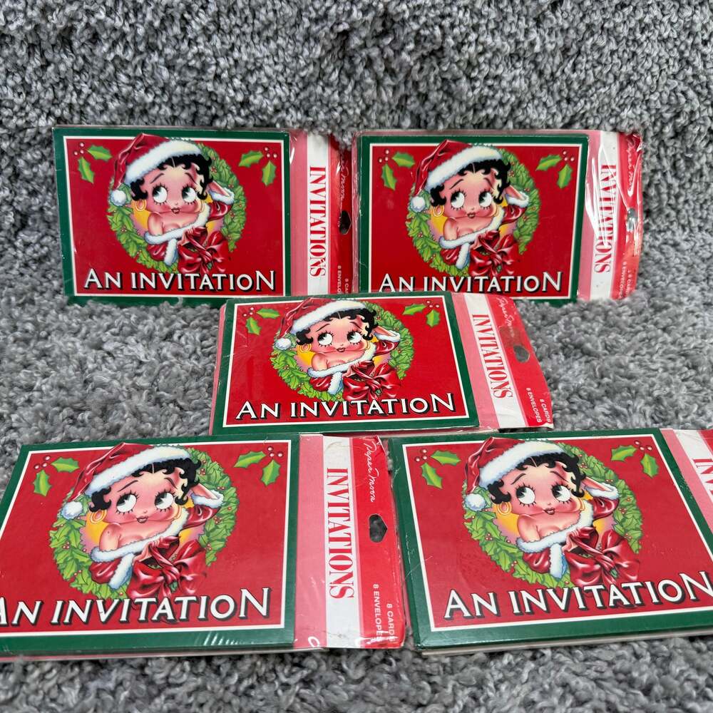Vintage Betty Boop Christmas Invitations Lot of 5